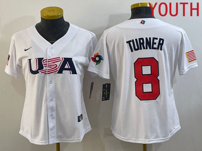 Youth 2023 World Cub USA #8 Turner White MLB Jersey7->youth mlb jersey->Youth Jersey